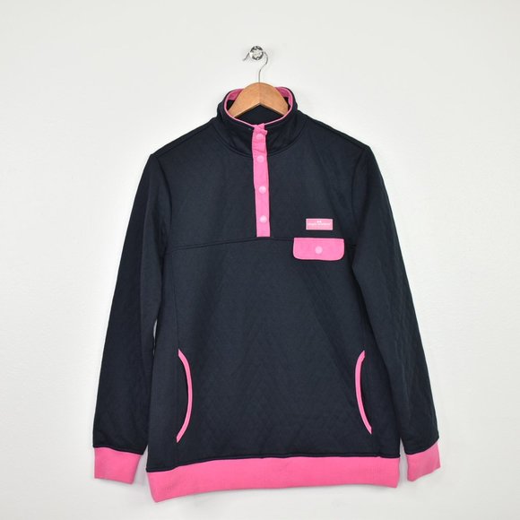 Simply Southern Black Pink Quilted 1/4 Snap Pullover Size M Sweatshirt Jacket - Picture 1 of 13